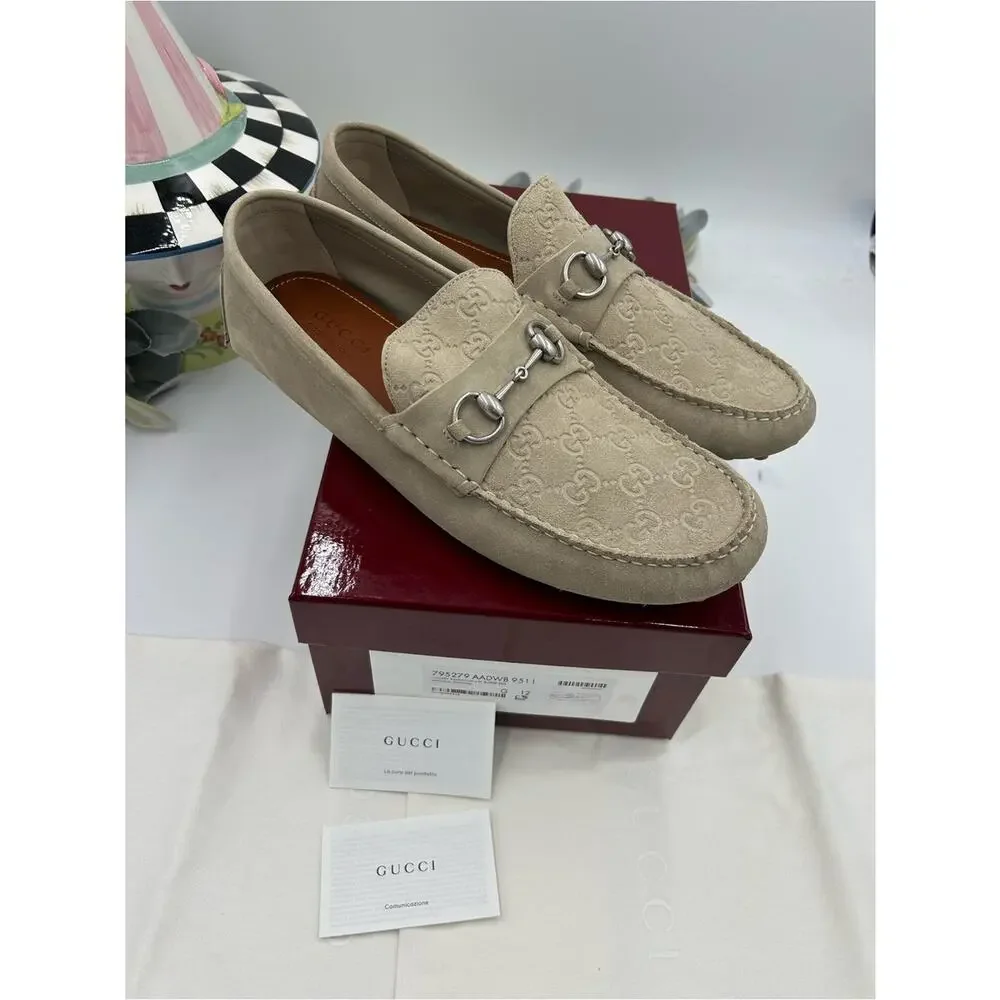 Men's Gucci GG embossed suede Driver loafers size 12 fits 12.5 US made in Italy
